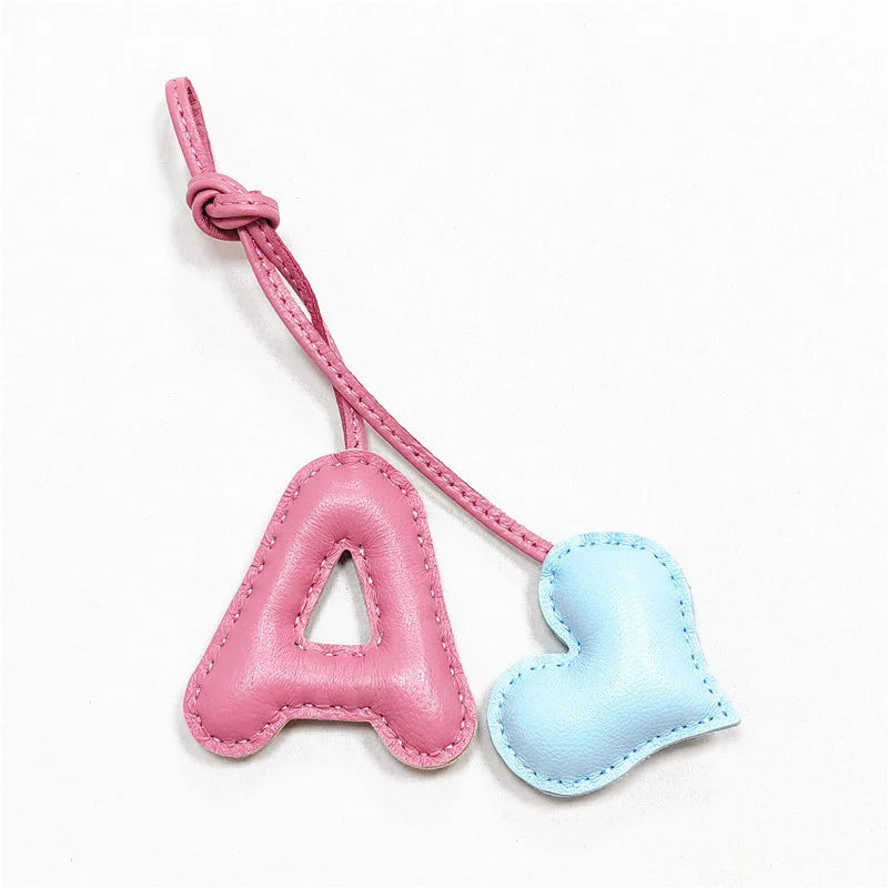 M H W A Y Heart Luxury Genuine Leather English Letter Keychain For Car Backpack Pendant Key Chain Women Bag Charm Accessories