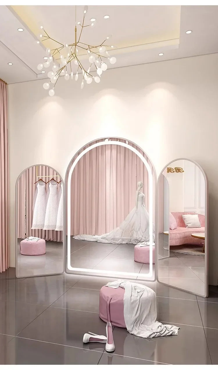 Three-Fold Wedding Shop Special Fitting Full Body Floor Mirror Dress Hall Large Mirror Light Luxury