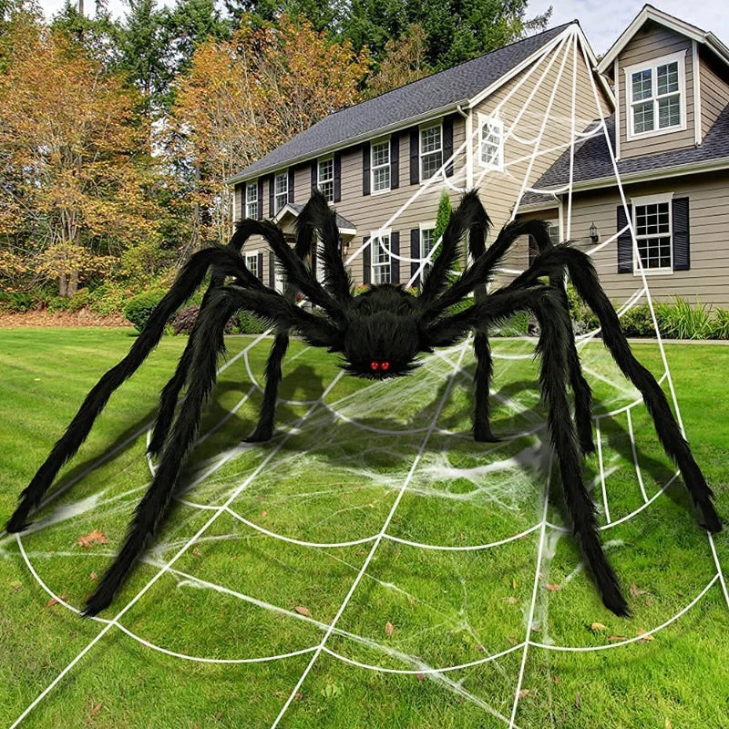 Giant Spider Huge Spider Web Halloween Decoration Props Haunted Indoor Outdoor Spooky Plush Large Araneid Prank Trick Supplies