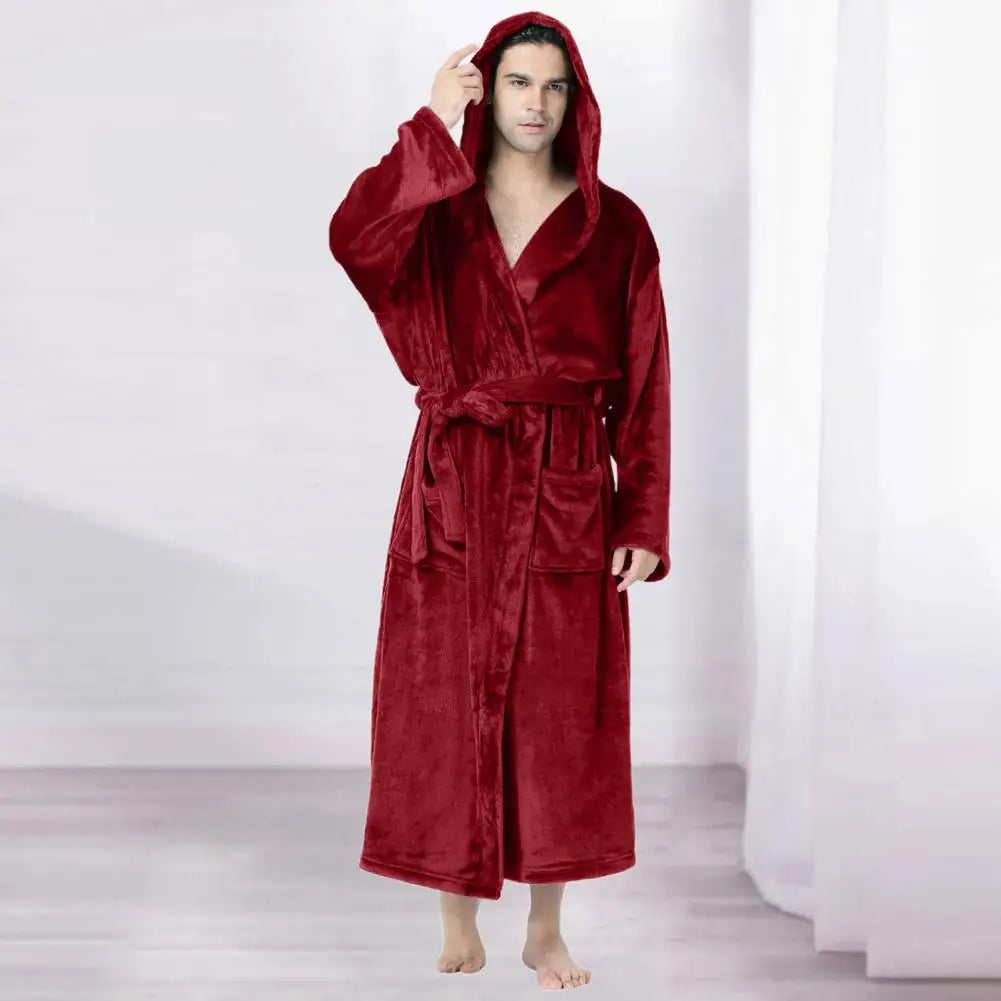 Plush Bathrobe Stylish Cozy Plush Hooded Bathrobe Soft Warm Nightgown for Autumn Winter Long Sleeve Minimalistic Design