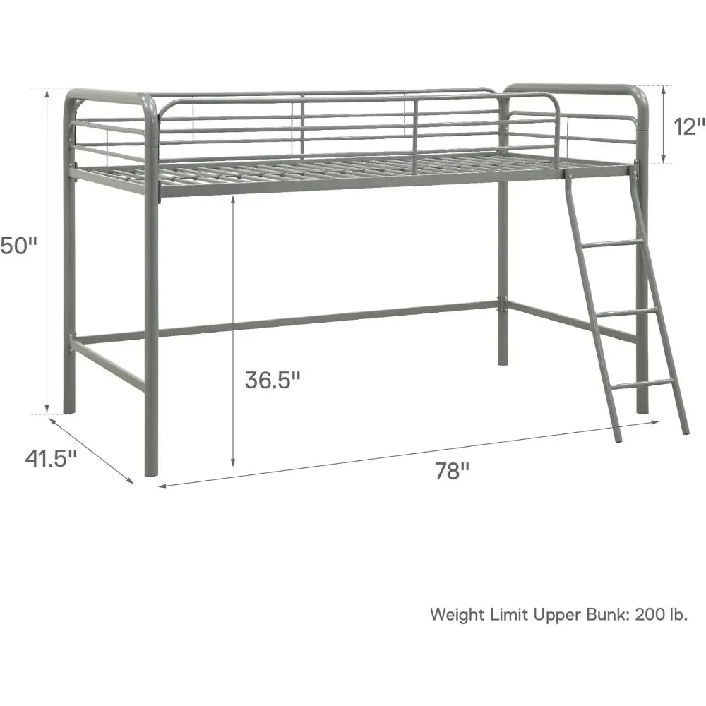 Junior Loft Bed Frame with Ladder, Twin, Silver