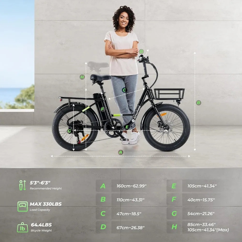 Electric Bike for Adults,20" 500W Cargo Ebike 20mph 55 Miles Range,48V 500Wh Removable Battery, 7 Speed Gearshift