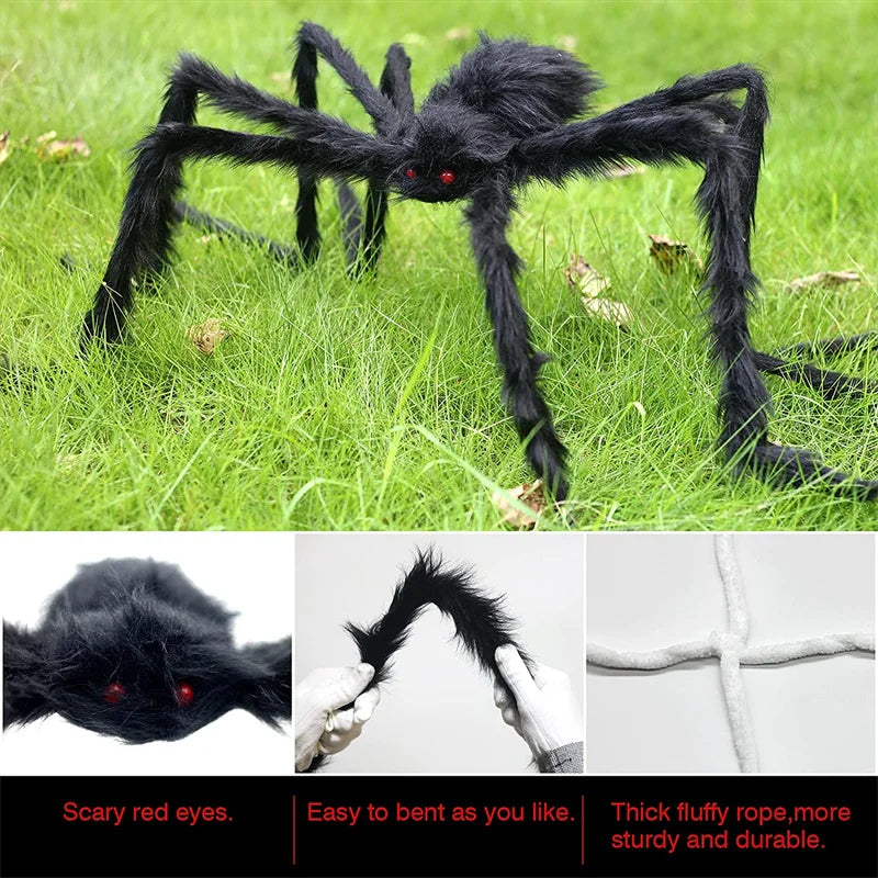 Giant Spider Huge Spider Web Halloween Decoration Props Haunted Indoor Outdoor Spooky Plush Large Araneid Prank Trick Supplies