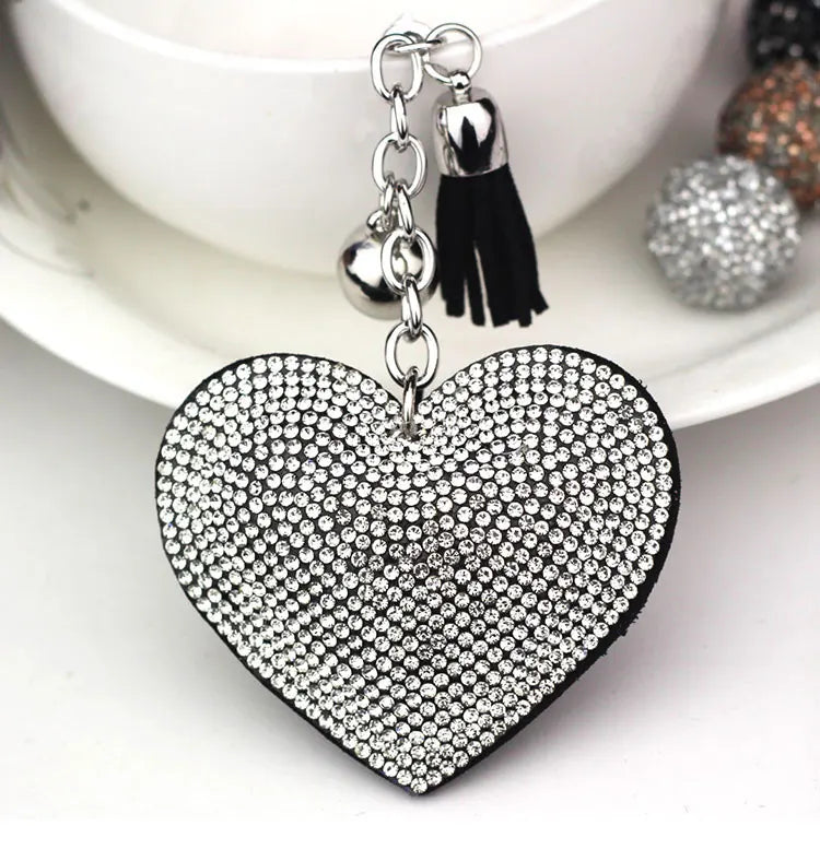 Luxury Brand Heart Shape Crystal Keychain Pendant for Women Bag and Car with Metal Keyring Key Accessories