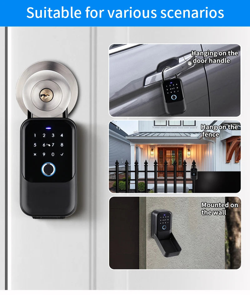 Tuya Smart Life App or TTLock APP Outdoor Waterproof Key Safe Box Security Fingerprint Password Storage Lock Key Box Anti-theft