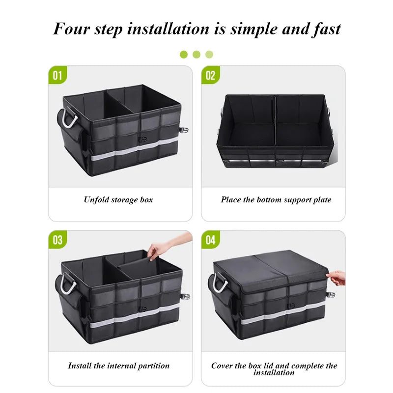 Car Trunk Organizer with Lid Car Storage Organizer Collapsible Multi Compartment Car Organizer for SUV Outdoor Camping(Black)