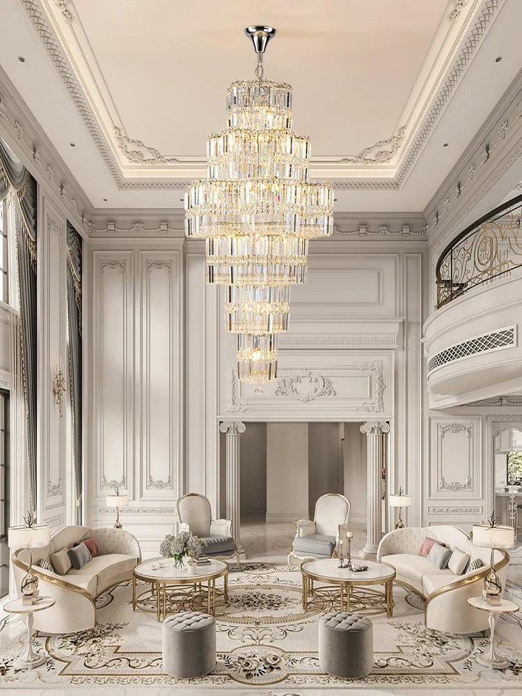 Light luxury luxury duplex building crystal chandelier modern atmosphere villa high living room chandelier building middle floor