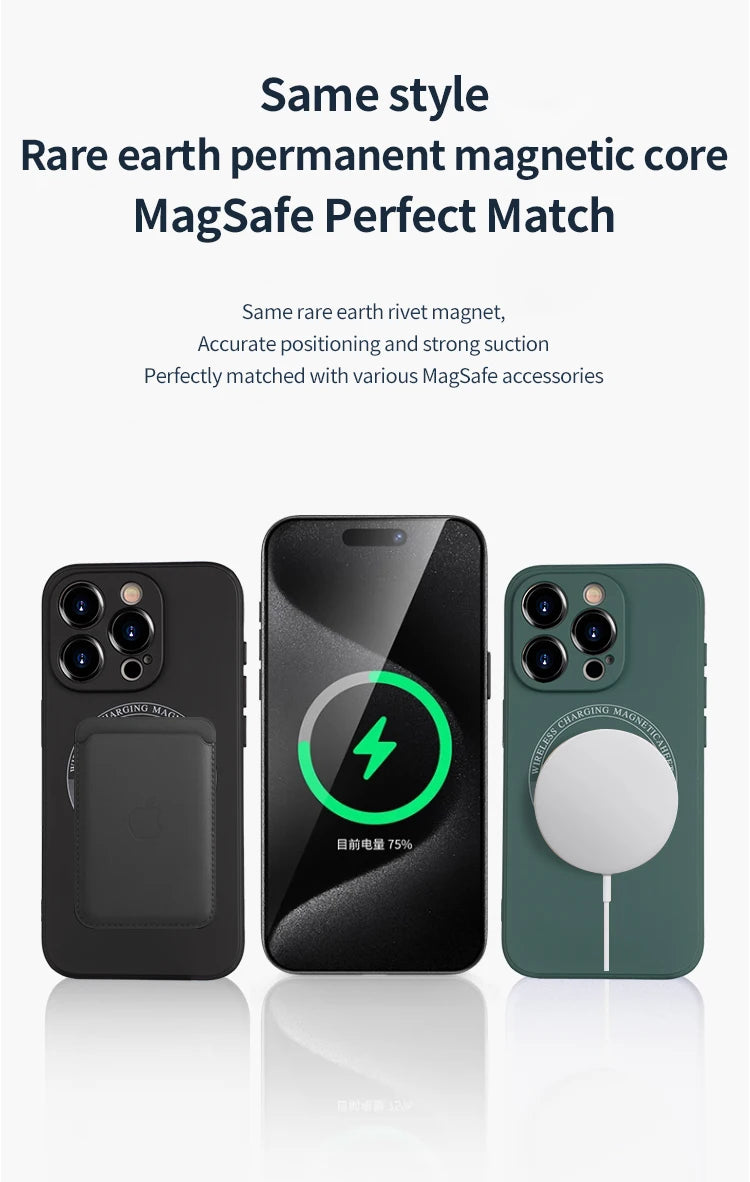 Magnetic Wireless Charging Soft Cover Phone Case for iPhone 15 14 13 Pro Max Built-in Fluff Full Protective Shockproof Cases