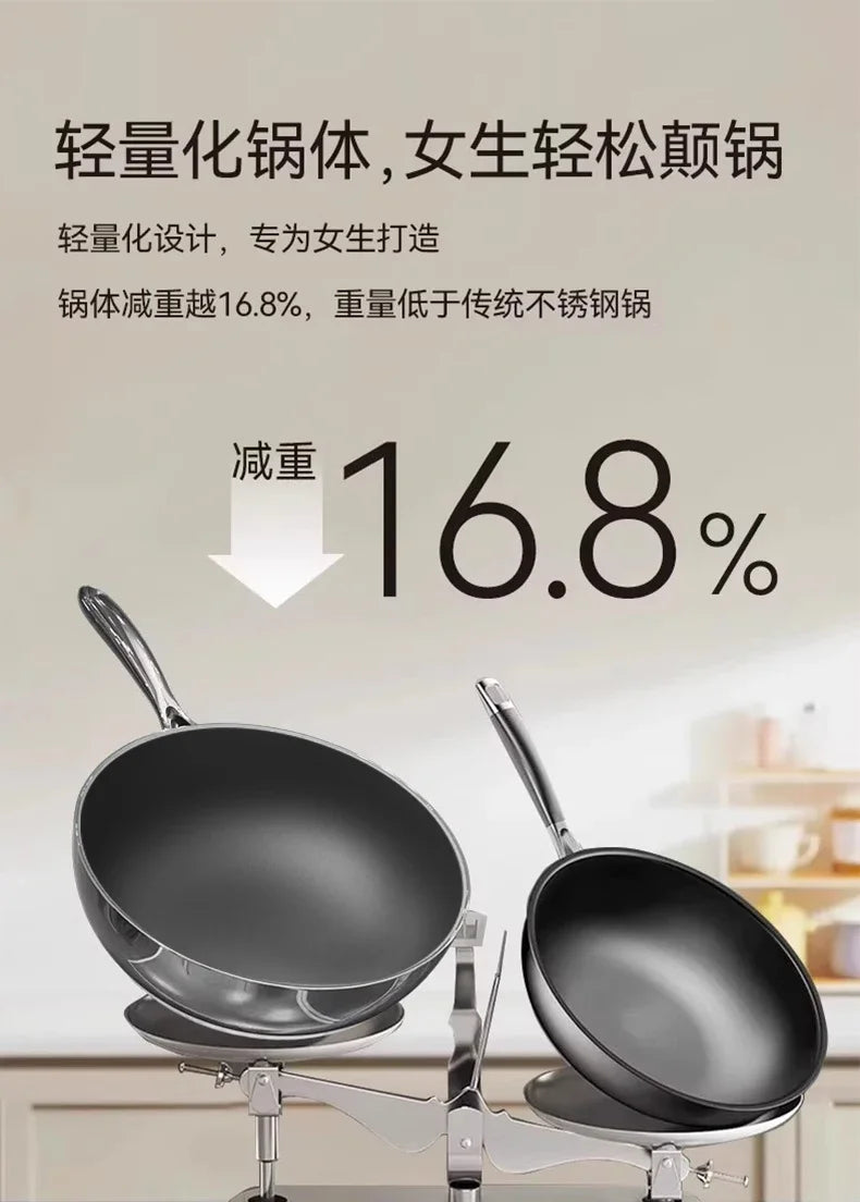 High end Frying pan Uncoated Steak pot for cooking Stainless steel Titanium Cooking pot non stick wok pan cookware Pots and pans