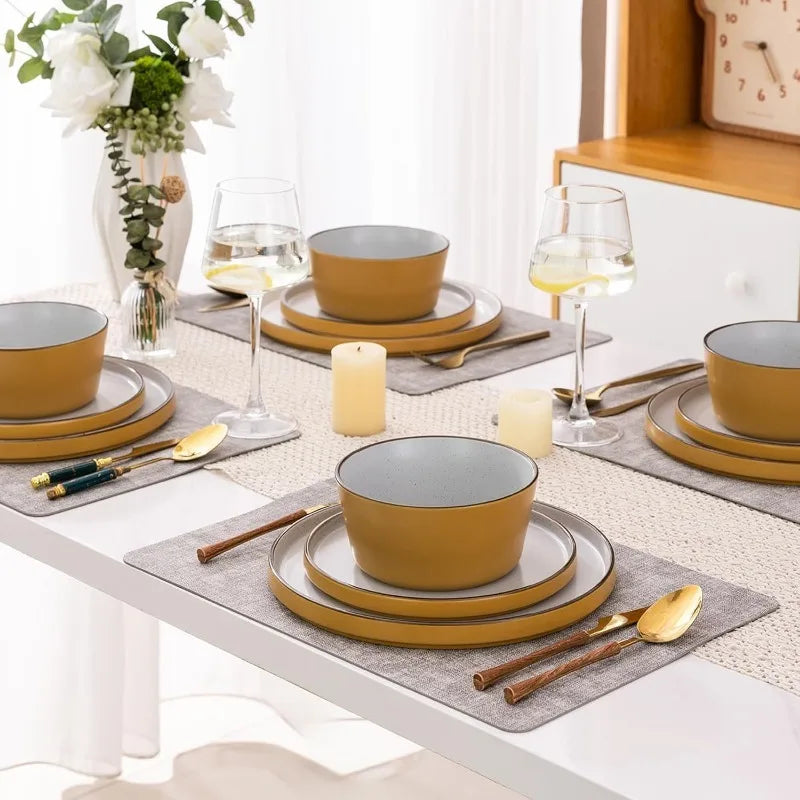 AmorArc Dinnerware Sets of 4,Modern Stoneware Plates and Bowls Sets