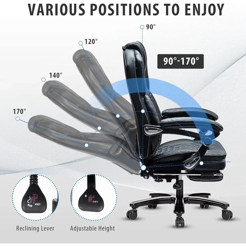 Big and Tall Home Office Desk Chairs for 400lb Heavy People, Ergonomic Reclining Chair with Footrest Wide Seat, Plus Size Manage