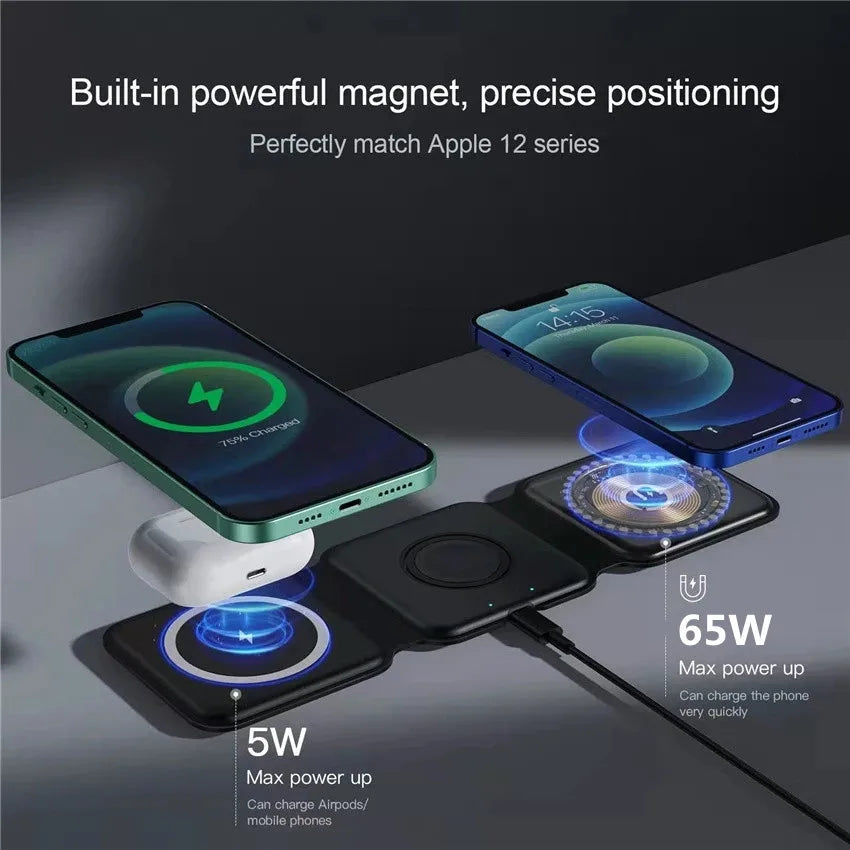 100W 3 in 1 Magnetic Wireless Charger Pad Stand for iPhone 15 14 13 12Pro Max Airpods iWatch Fast Wireless Charging Dock Station