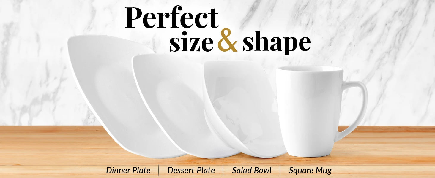 16-Piece Dinnerware Set for 4 - Premium Quality Porcelain Dishes Set - Dishwasher Safe, Microwave Safe Plates