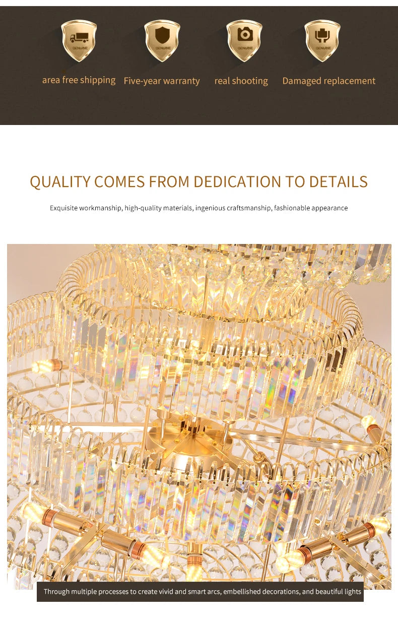 Villa Duplex Building Hollow Living Room Restaurant Light Luxury Crystal Chandelier Classic Hotel Lobby Exhibition Hall Lighting