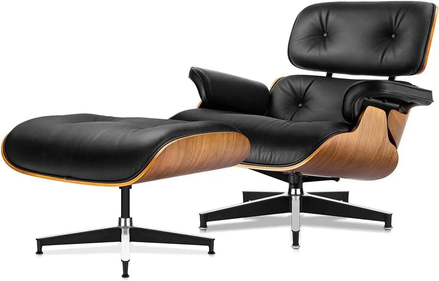 Mid-Century Modern Leather Lounge Chair & Ottoman