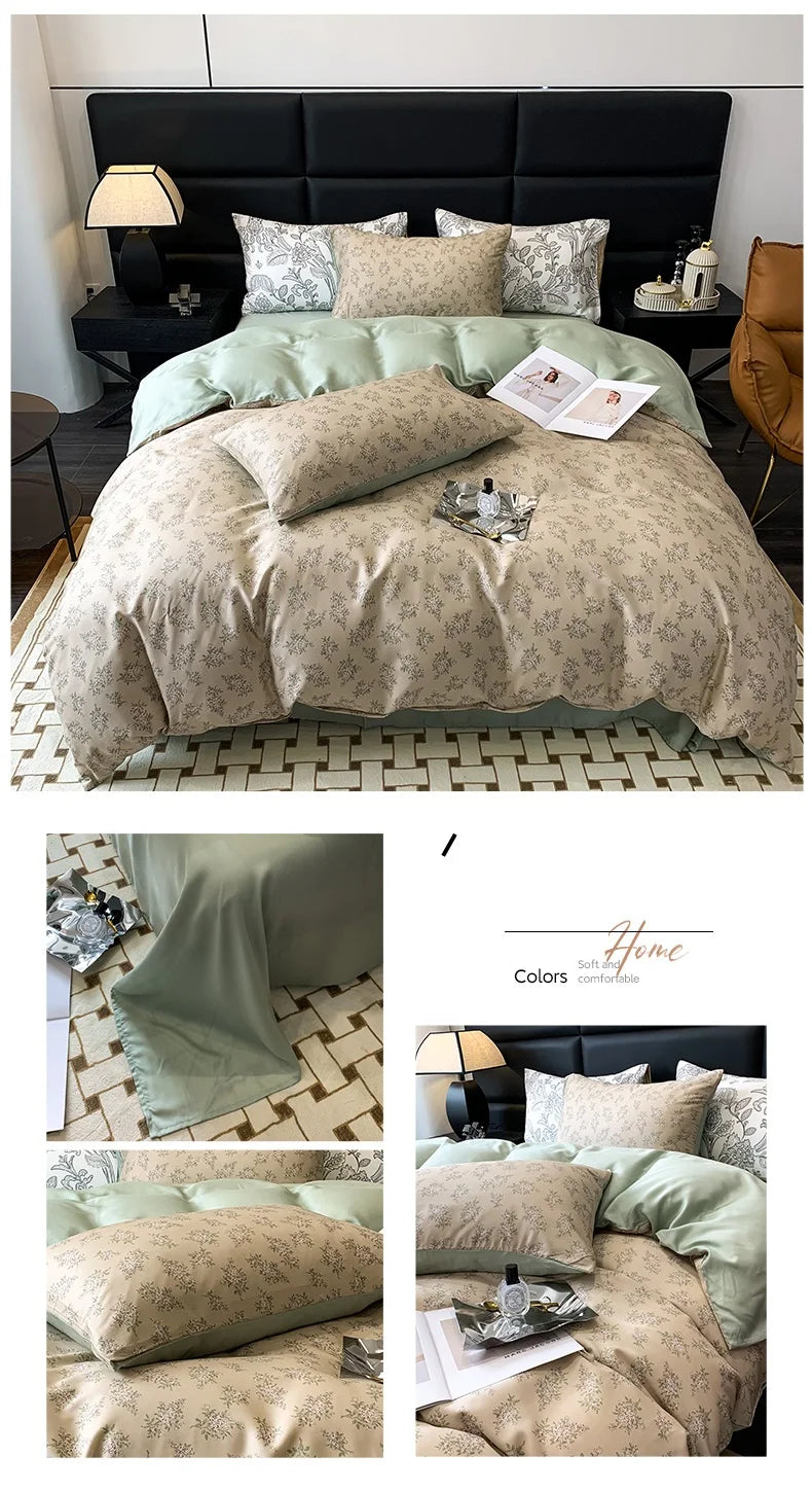 Summer Lyocell Fiber Fabric Comfortable Breathable Bedding Set Duvet Cover Linen Fitted Sheet Pillowcases Home Textile