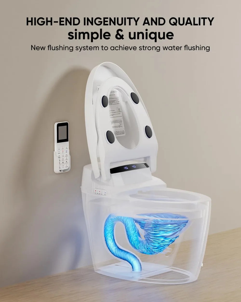 Luxury Smart Toilet with Warm Water Sprayer and Dryer Foot Sensor Operation Heated Bidet Seat Raised Tankless Toilet with LED