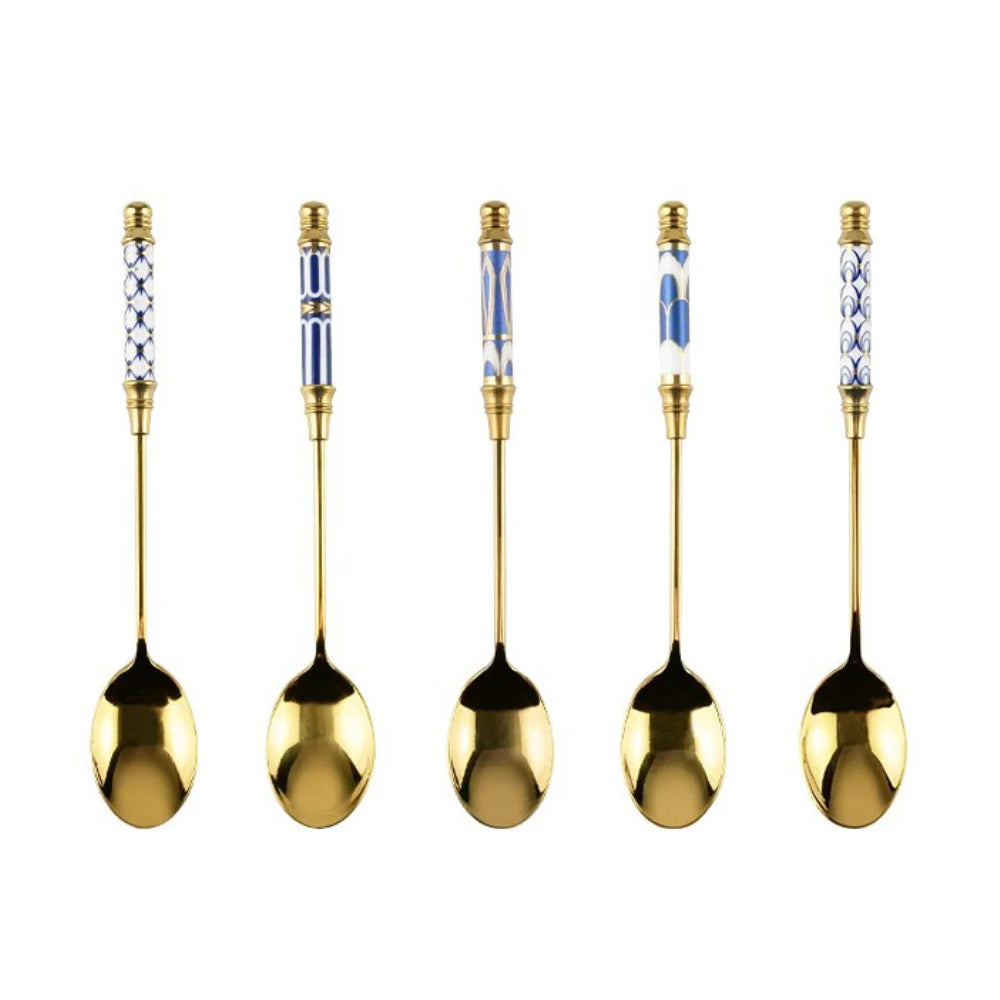 Ceramic Beautiful Easy To Clean Luxurious Design High-quality Versatile Gold-plated Tableware Utensils Long Handle Premium Sleek