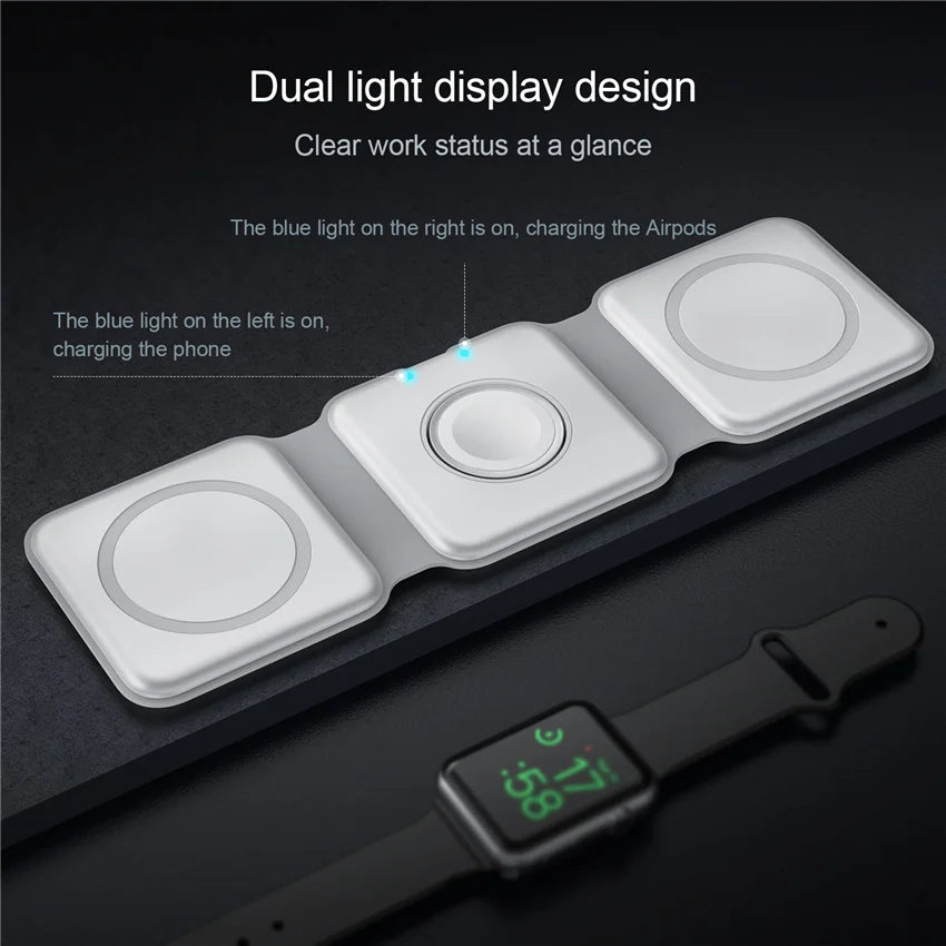 100W 3 in 1 Magnetic Wireless Charger Pad Stand for iPhone 15 14 13 12Pro Max Airpods iWatch Fast Wireless Charging Dock Station