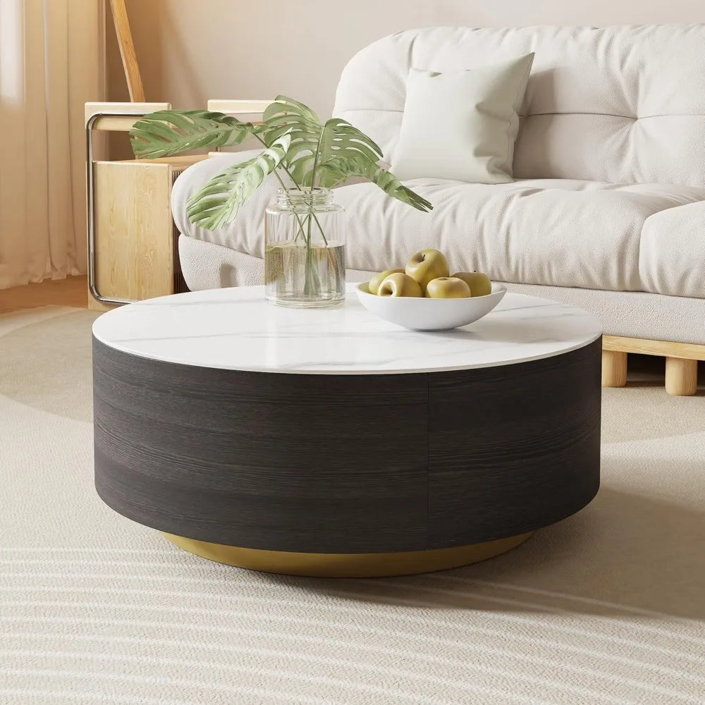 Modern Round Marble Coffee Table with Storage