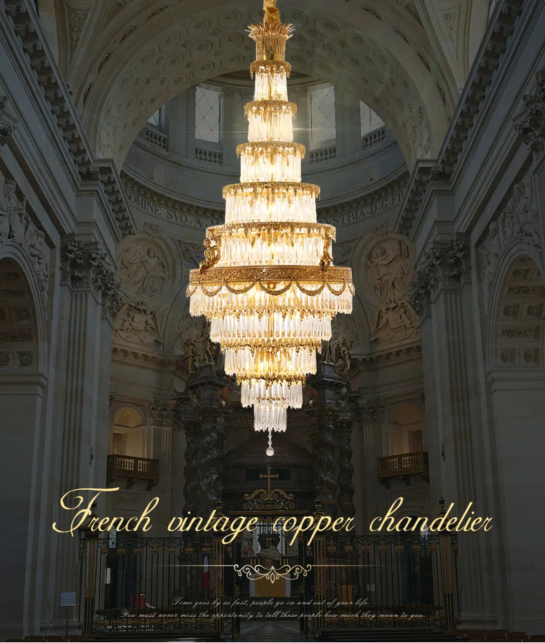 DINGFAN European Style Luxury Large Crystal Chandelier Villa Living Room Staircase Hotel Lobby Decorative Pendent Light