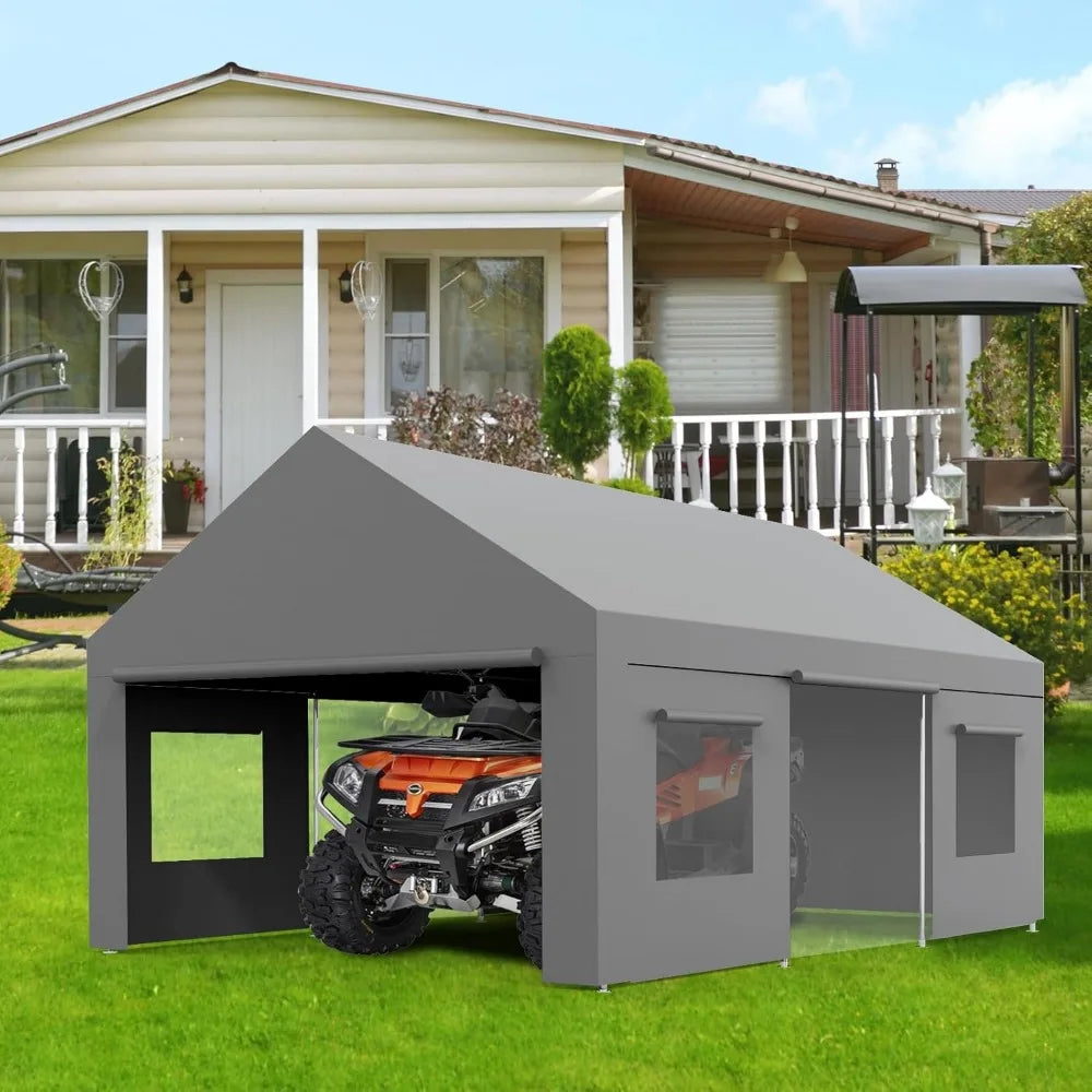 Carport 13'x25' Oversized Portable Garage, Large Outdoor Shelter. Heavy Duty Canopy & Reinforced Frame, 4 Doors