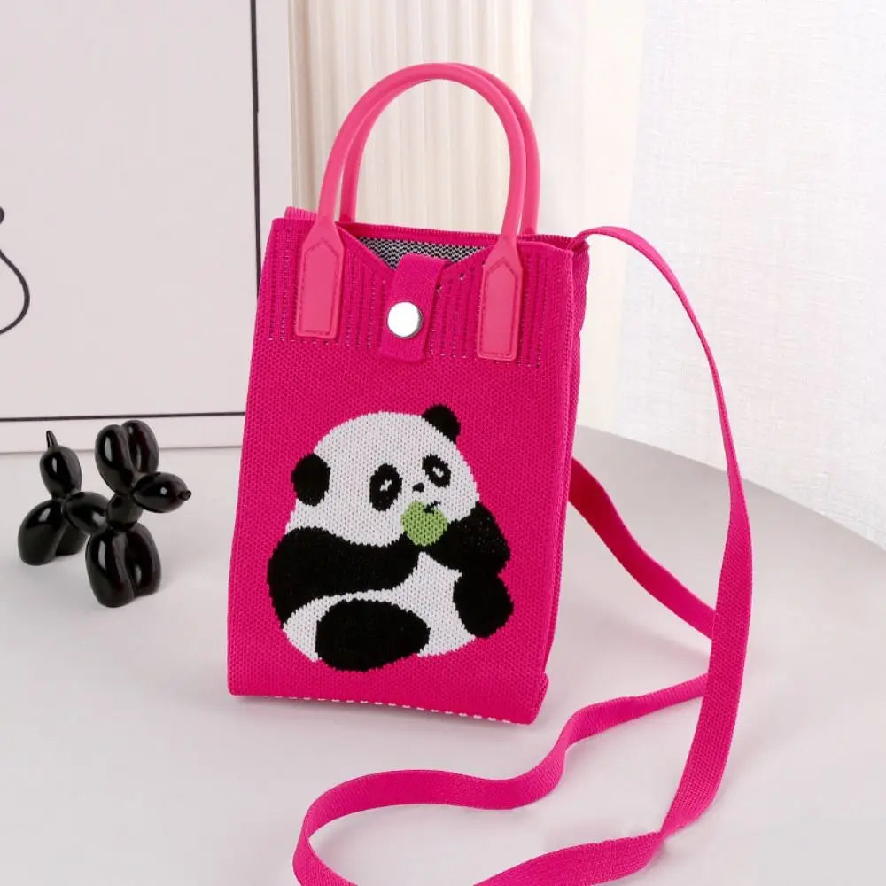 Easy To Carry Creative Mini Knit Handbag Cartoon Panda Huahua Knot Wrist Bag Reusable Large Capacity Hand Crocheted Bags Women