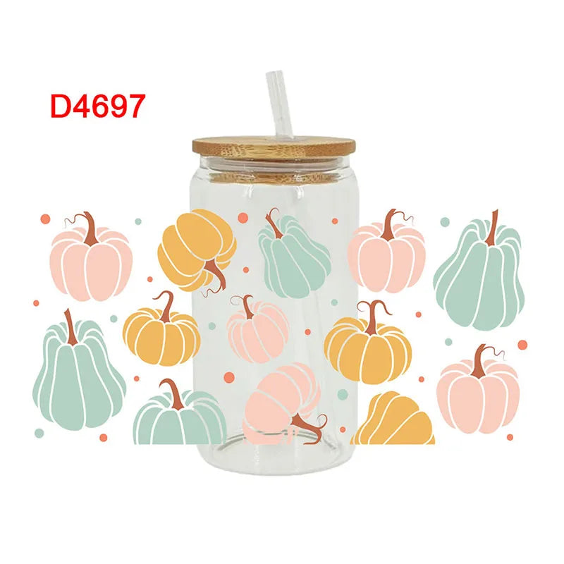 Thanksgiving Day Fall UV DTF Cup Wraps Transfer Sticker For 16OZ Glass Libbey Can Bottle Selfadhesive Washable DIY Custom D4365