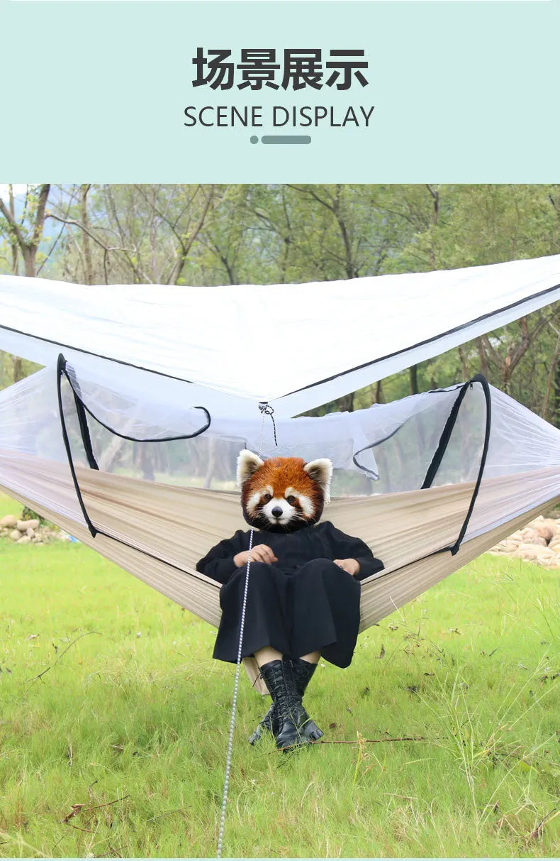 Enjoy cross-border exclusive hammock outdoor double person anti rollover 210T nylon spinning pole anti mosquito hammock