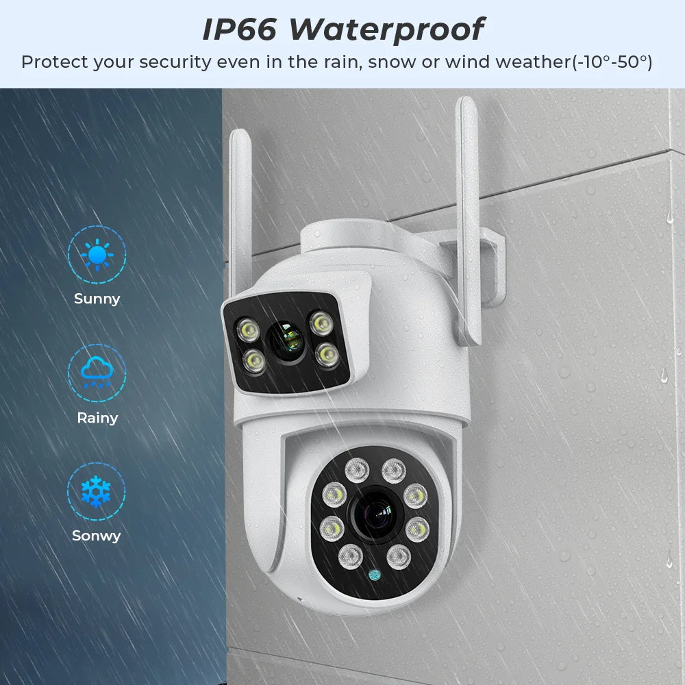 Outdoor Wireless Security IP Camera 4K 8MP HD Dual Lens External Wifi PTZ Camera Auto Tracking Street Surveillance Camera iCsee