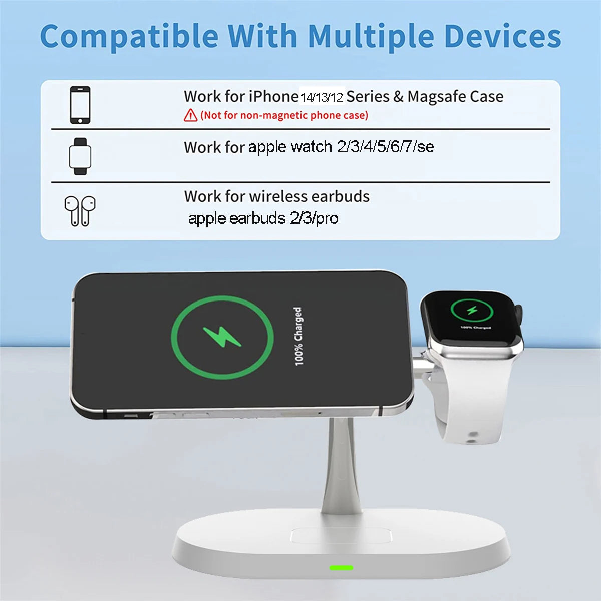 3 in 1 Wireless Charger Stand Magnetic For iPhone 12 13 14 15 Fast Charging Station for Apple Watch 9 8 7 6 5 Airpods 2 3 Pro