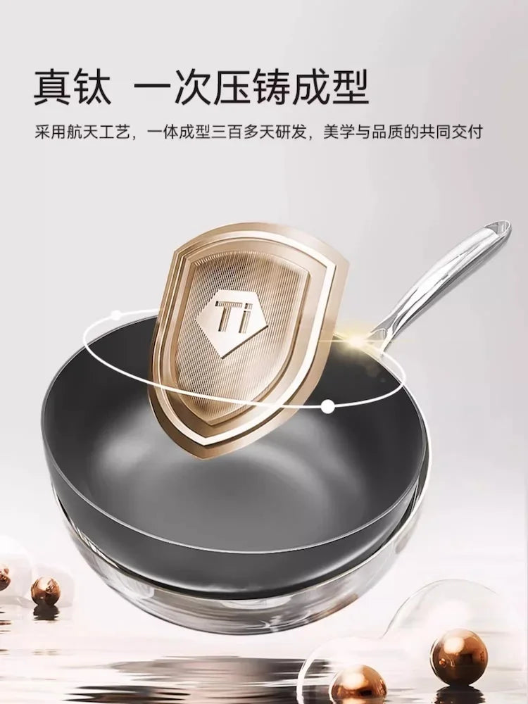 High end Frying pan Uncoated Steak pot for cooking Stainless steel Titanium Cooking pot non stick wok pan cookware Pots and pans