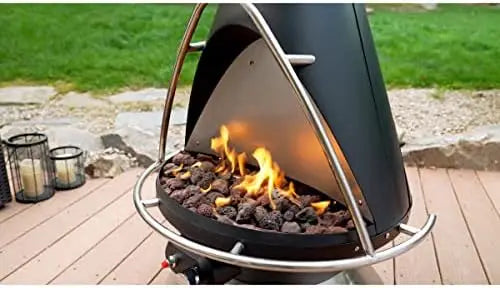 Freestanding Propane Fire Pit with Safety Shut-Off, Lava Rocks, and Durable Steel Construction