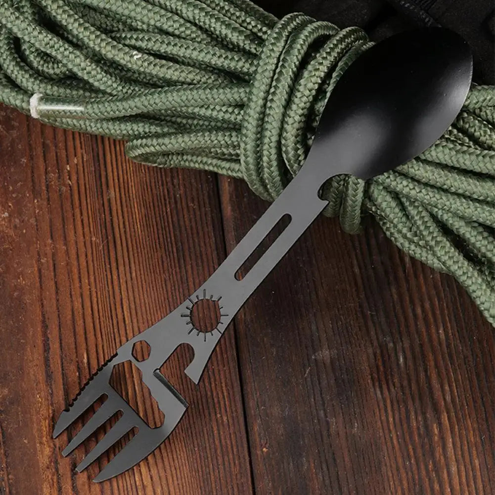 Outdoor Fork Spoon Tableware Multifunctional Lightweight Utility Spoon Picnic Bottle Opener Camping Survival Tool