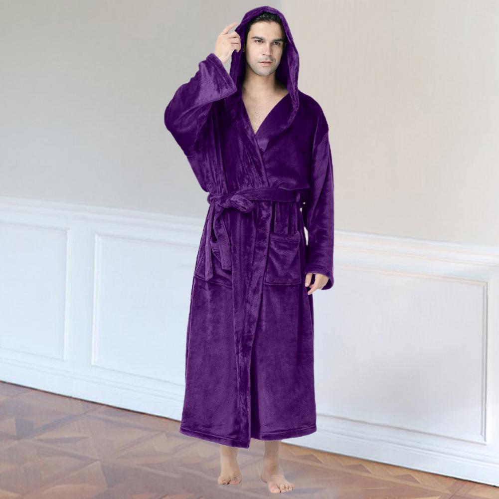 Plush Bathrobe Stylish Cozy Plush Hooded Bathrobe Soft Warm Nightgown for Autumn Winter Long Sleeve Minimalistic Design