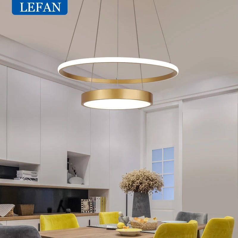 Modern LED Chandelier Lamp for Dining Study Room Kitchen Indoor Decorative Lighting Circularity Gold LED Ceiling Chandelier