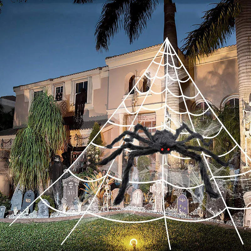 Giant Spider Huge Spider Web Halloween Decoration Props Haunted Indoor Outdoor Spooky Plush Large Araneid Prank Trick Supplies