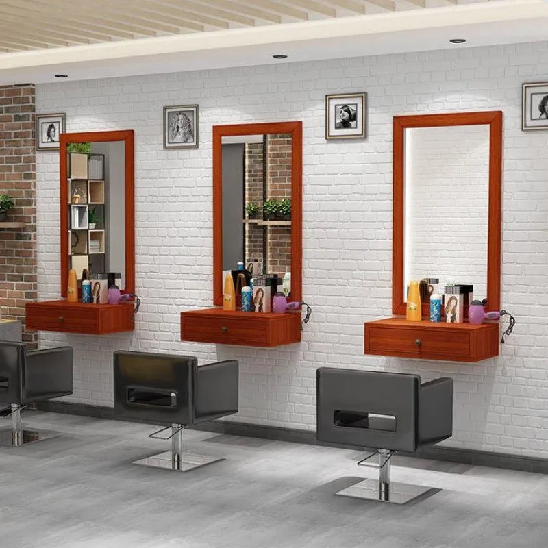 Barber Shop Decorative Mirrors Hair Salon  Cabinet Countertop Integrated Wall-mounted Barber Shop Hair Salon Mirror Home Decor