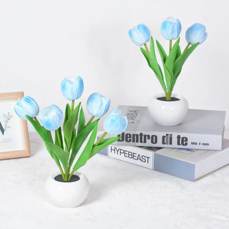 LED Tulips Artificial Flowers Table Lamp Bedroom Besides Night Lamp Bouquet Night Light for Home Garden Decoration