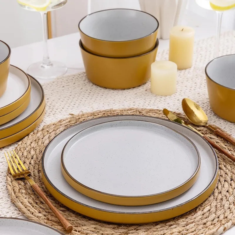 AmorArc Dinnerware Sets of 4,Modern Stoneware Plates and Bowls Sets