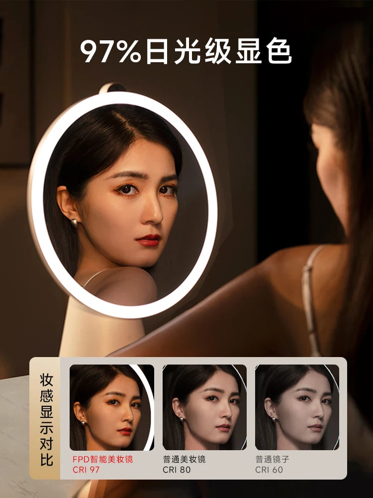 FPD Intelligent Makeup Mirror, Light Luxury AI Skin Measurement, Portable Beauty Mirror Smart Led Makeup Mirror Tabletop Mirror