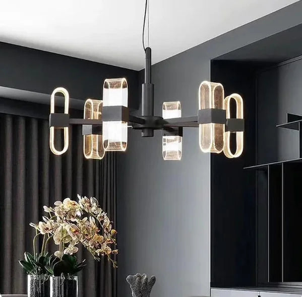 Black Chandelier Creative Dining Living Room Bedroom Smart Lighting System Acrylic Base Pendant Light Luxury Room Hanging Lamp