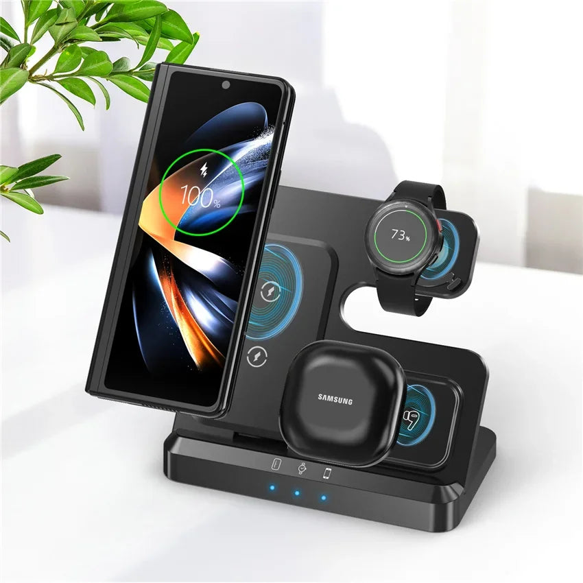 100W 3 in 1 Wireless Charger Stand For Samsung Fold 4 3 S22 Untra Galaxy Watch 5 4 3 Active 2/1 Buds Fast Charging Dock Station