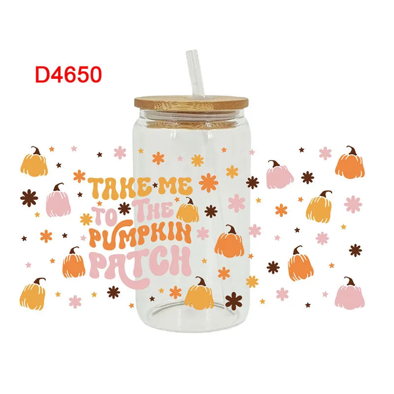 Thanksgiving Day Fall UV DTF Cup Wraps Transfer Sticker For 16OZ Glass Libbey Can Bottle Selfadhesive Washable DIY Custom D4365