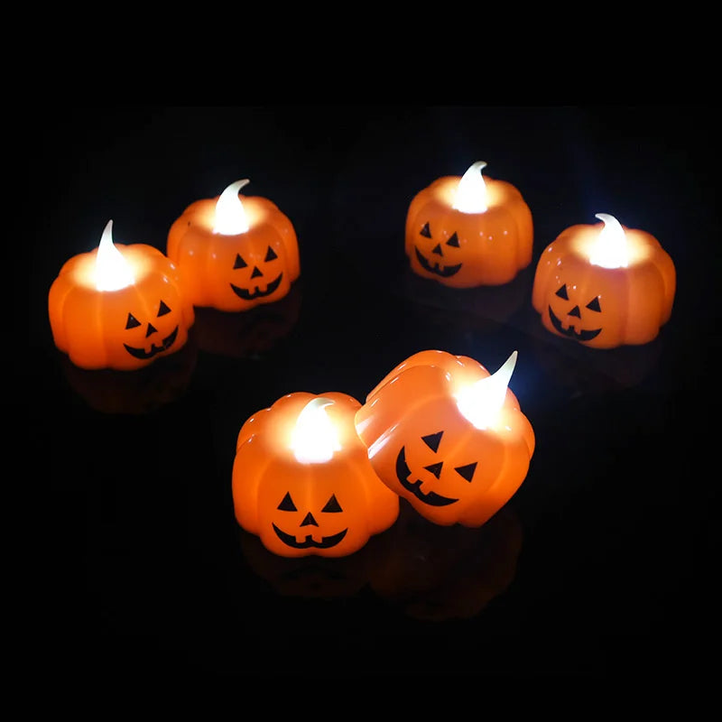 6Pcs/lot LED Pumpkin Light Halloween Decoration Ornaments Flickering Flameless Nigh Lamp Holloween Party Decoration Supplies