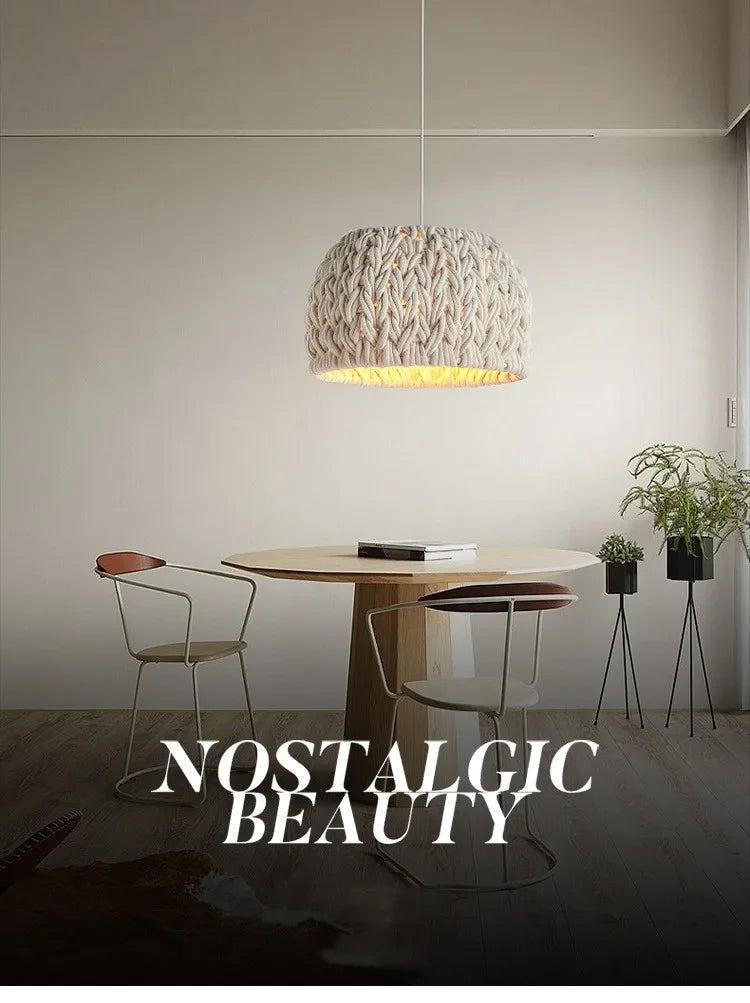 Unique Knitted Rope Wabi Sabi Chandelier Nordic E27 Led Pendant Lights Bar Suspend Lamp Fixtures Lustre Minimalism Hanging Lamp