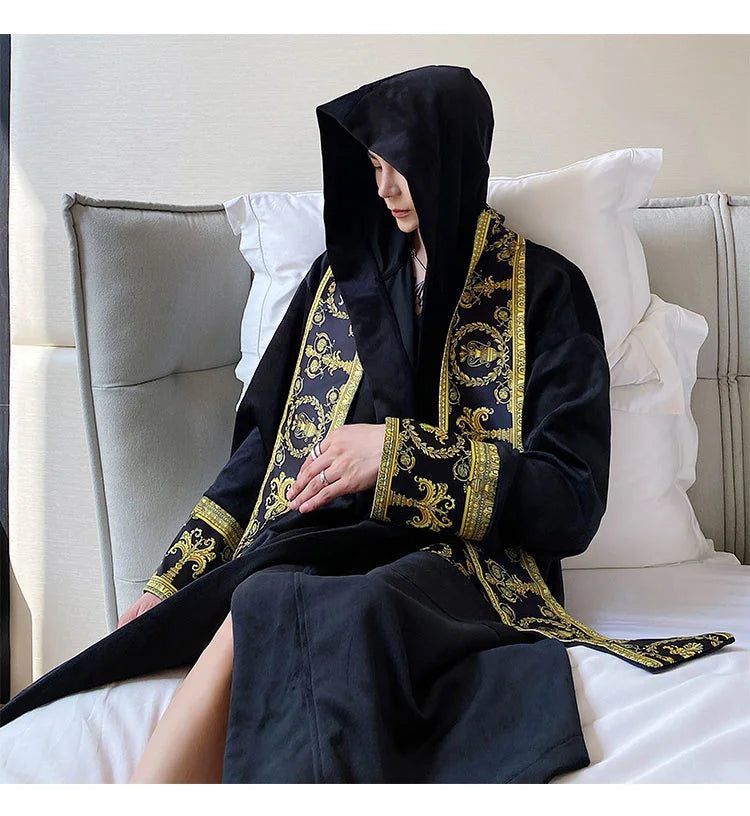 IEFB Winter Thickened Comfortable Velvet Light Luxury Hooded Long Nightgown Men's Fashion Robes Belted Warm Clothes 9Y9924