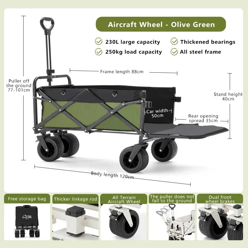 Tank wheeled cart with foldable hand push 180 degree outdoor camping trailer pull rod rear small cart camping garden cart