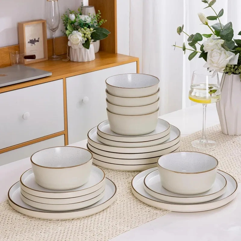 AmorArc Dinnerware Sets of 4,Modern Stoneware Plates and Bowls Sets