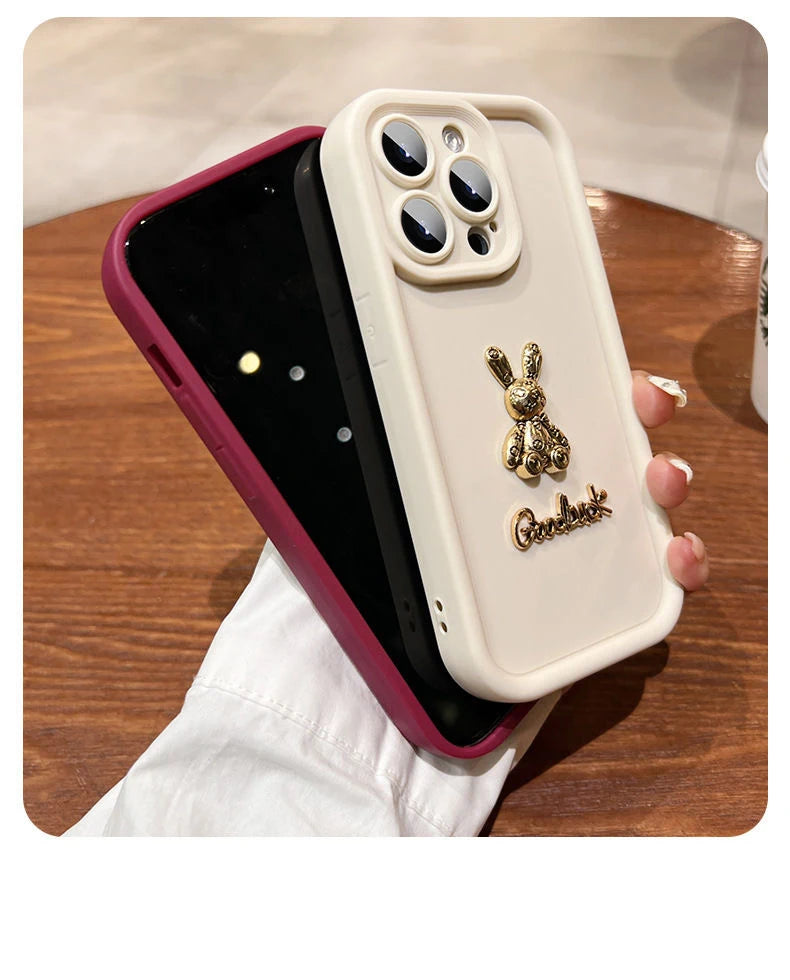 3D Rabbit Phone Case For Samsung Galaxy S24 S23 S22 S21 Ultra Plus FE A52 A32 A53 A13 A33 A52 A34 Plush Wristband Silicone Cover